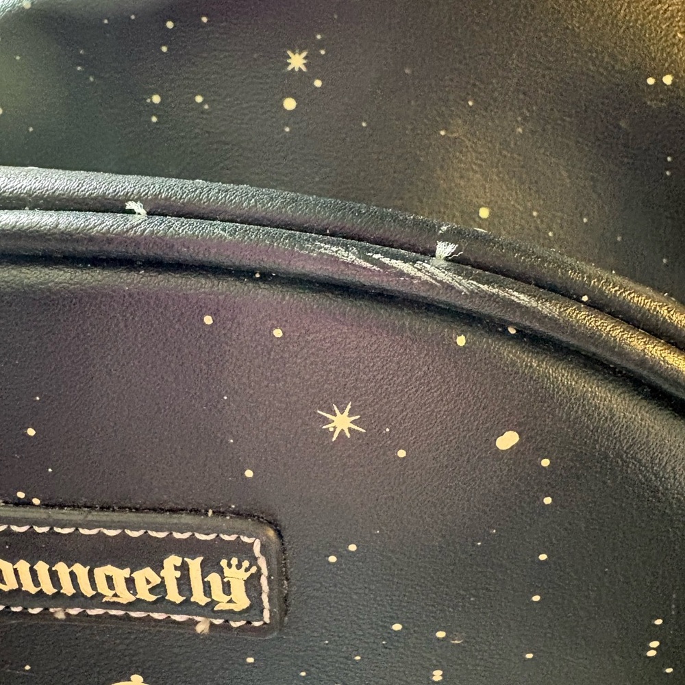 Loungefly Black Faux Leather Moon Phase Mini Backpack with Gold Print - Picture 3 of 6